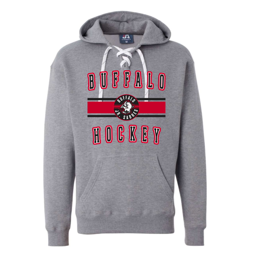 Jr Sabres Red Stripe Adult Hooded Sweatshirt