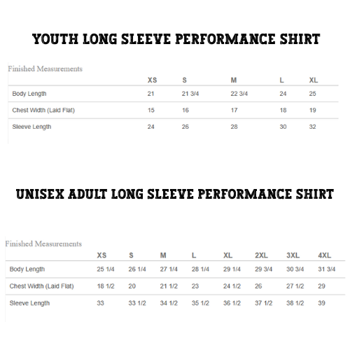 Long Sleeve Performance Shirts Size Chart
