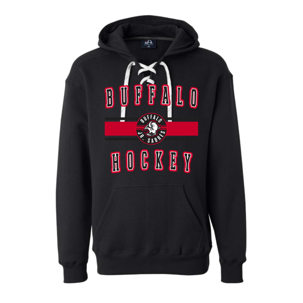 Jr Sabres Red Stripe Adult Hooded Sweatshirt