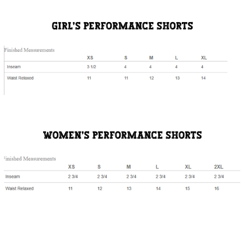 Girls/Womens Shorts Size Chart